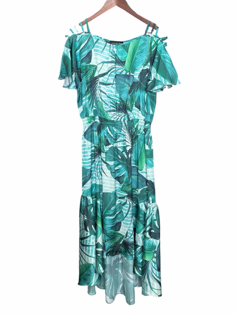 Laundry by Shelli Segal green tropical dress size 12 Palm tree‎ vacation resort